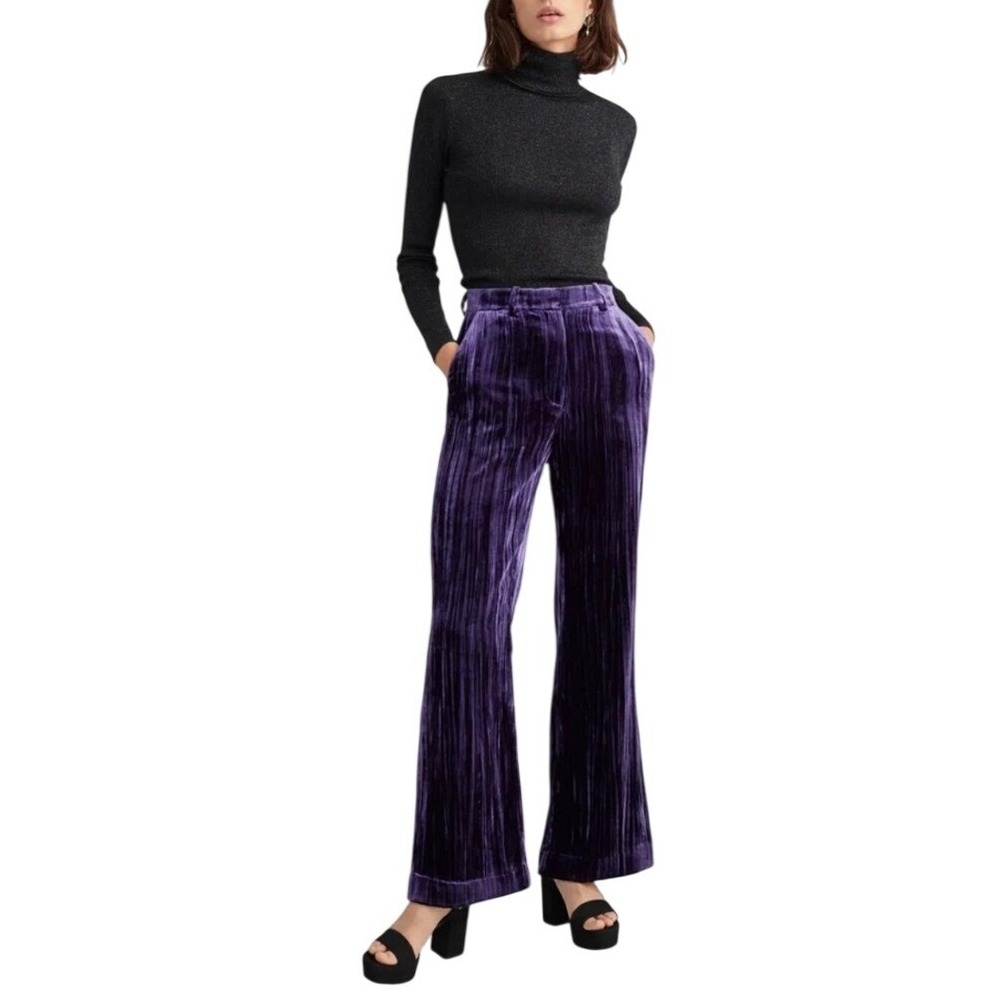 & OTHER STORIES Crushed Velvet Wide Leg Flare Trousers in Purple. Size US 2